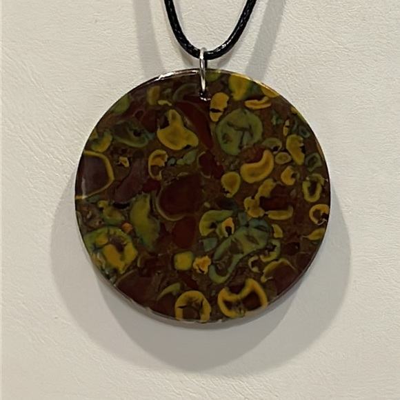 Natural Ocean Jasper Round Pendant Necklace - Picture 3 of 3